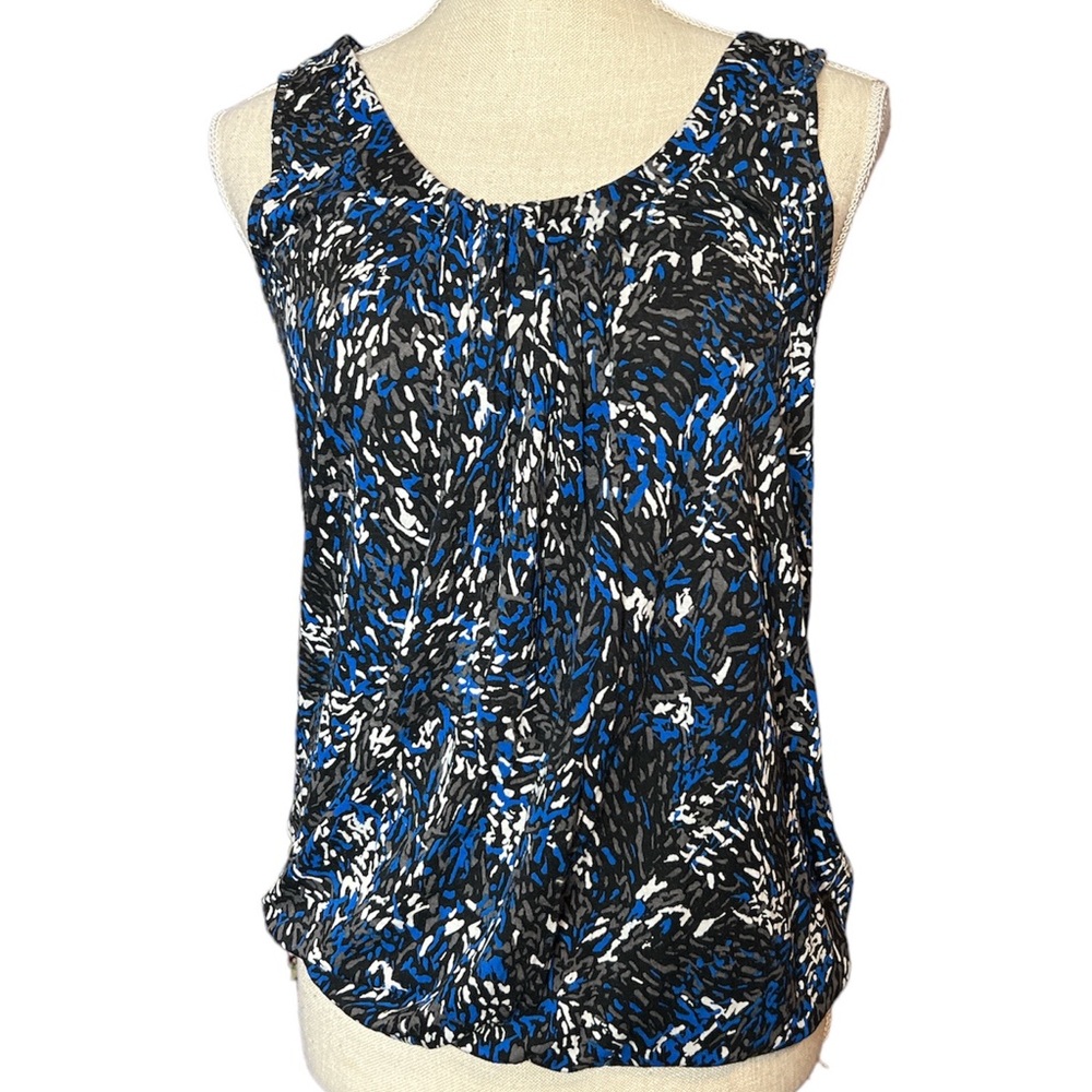 Loft 100% Rayon Tank Blue, Black & Gray Top/Blouse